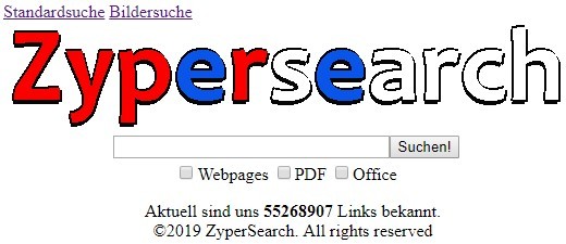 Screenshot der ZyperSearch-Suchmaske 2019